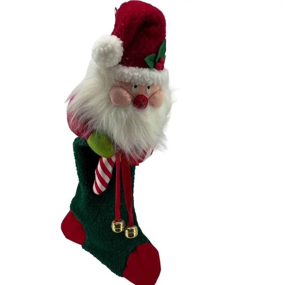 Vintage Large 3D Plush Santa Head Christmas Stocking 24 Inches Tall
